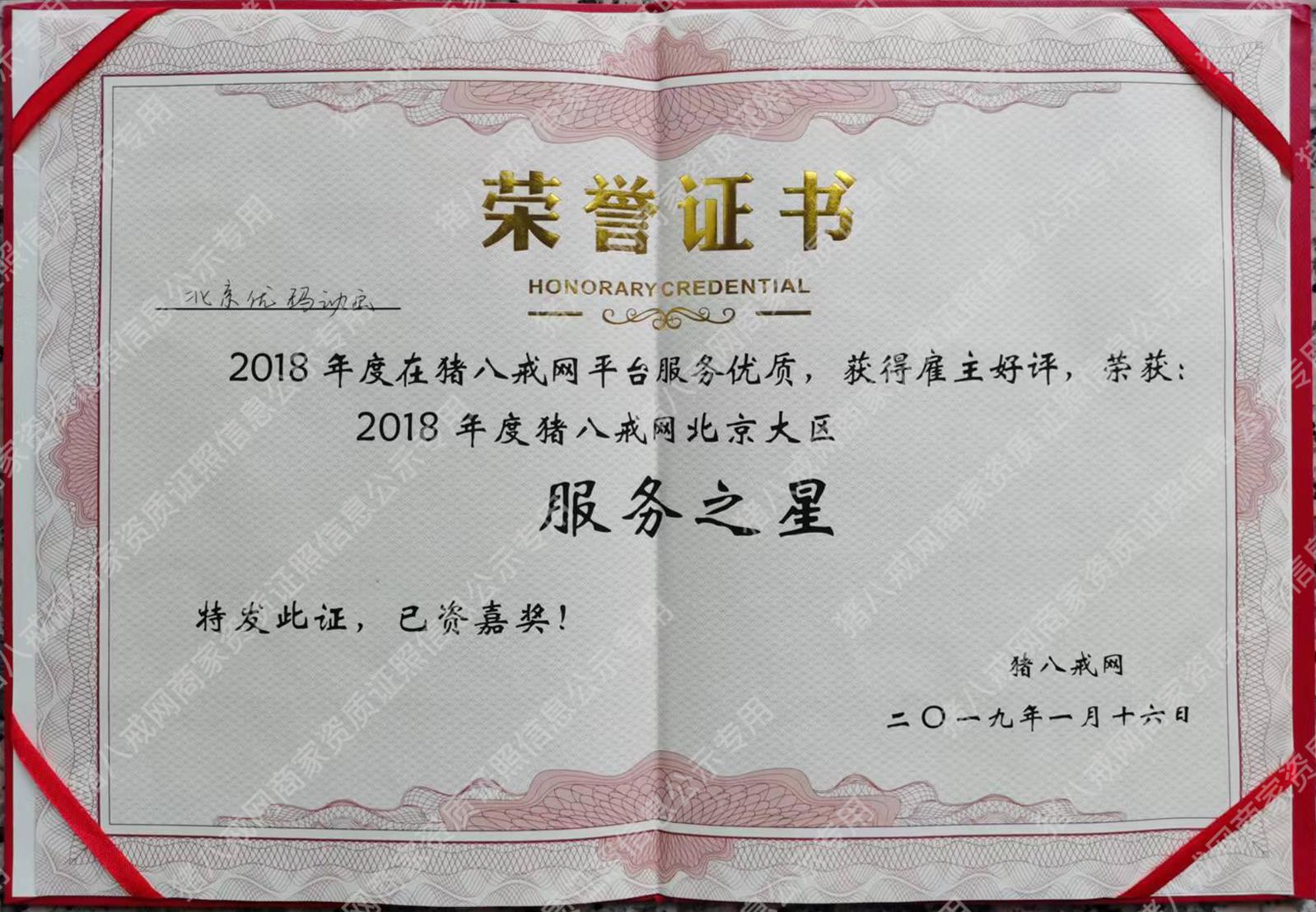 2018年度豬八戒網(wǎng)北京大區(qū)服務(wù)之星