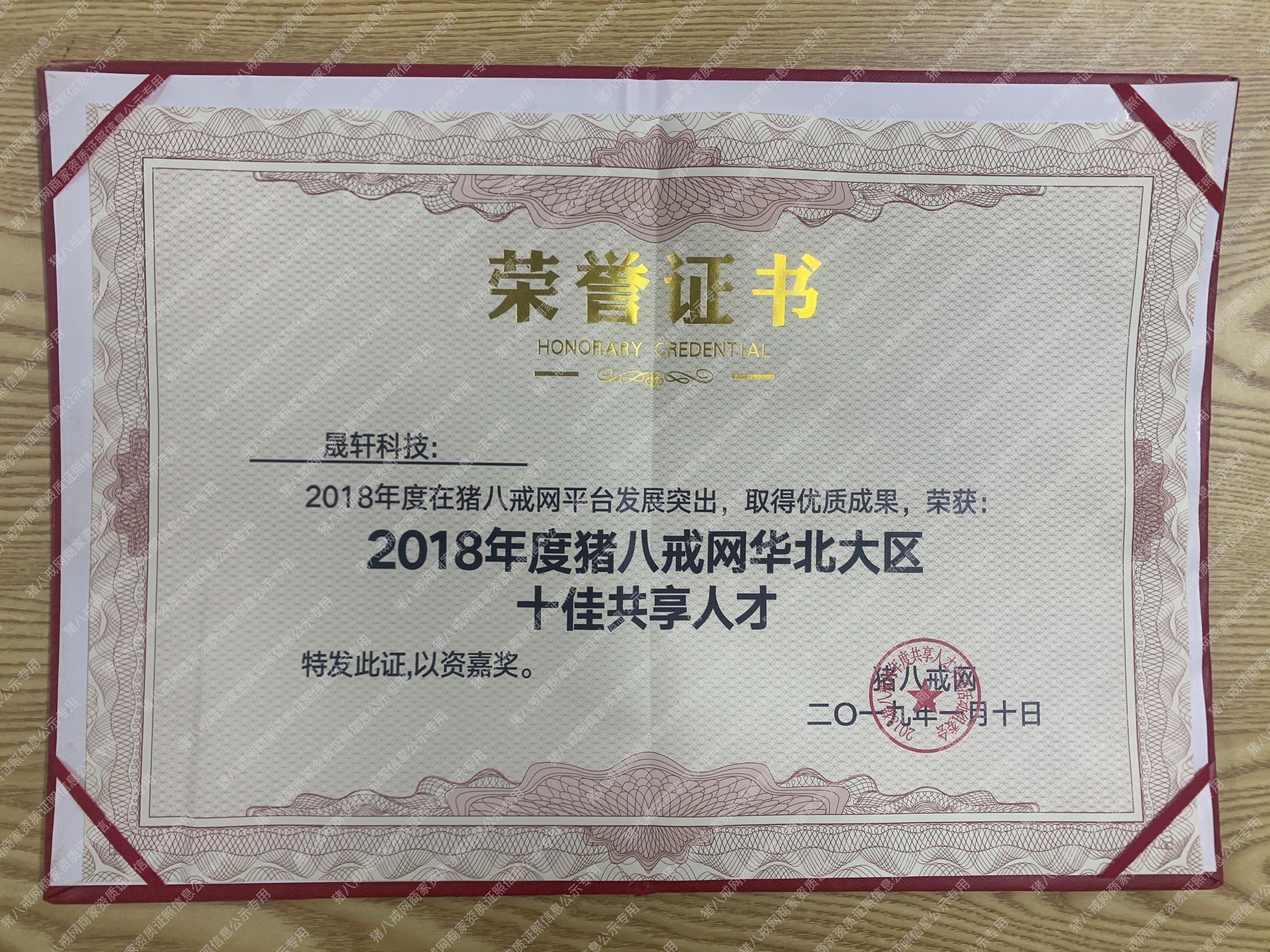 2018華北大區(qū)十佳共享人才獎(jiǎng)