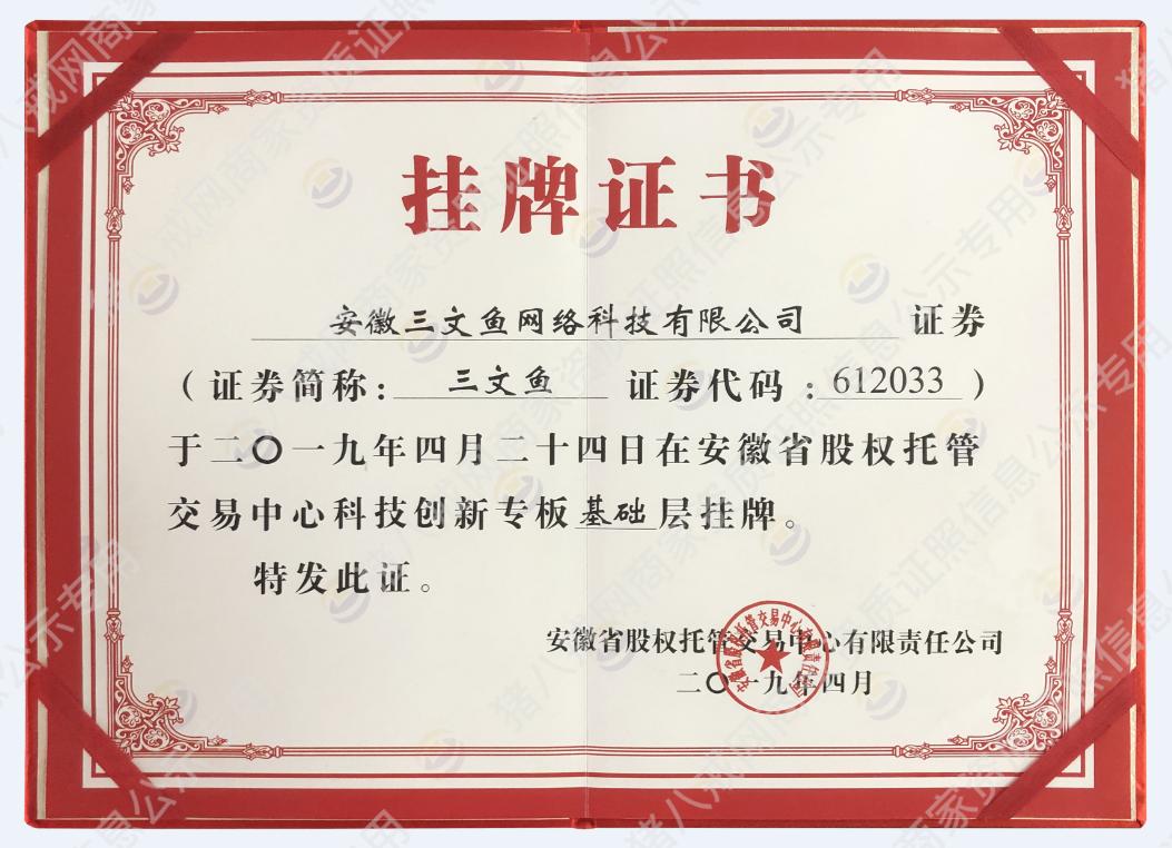 掛牌證書