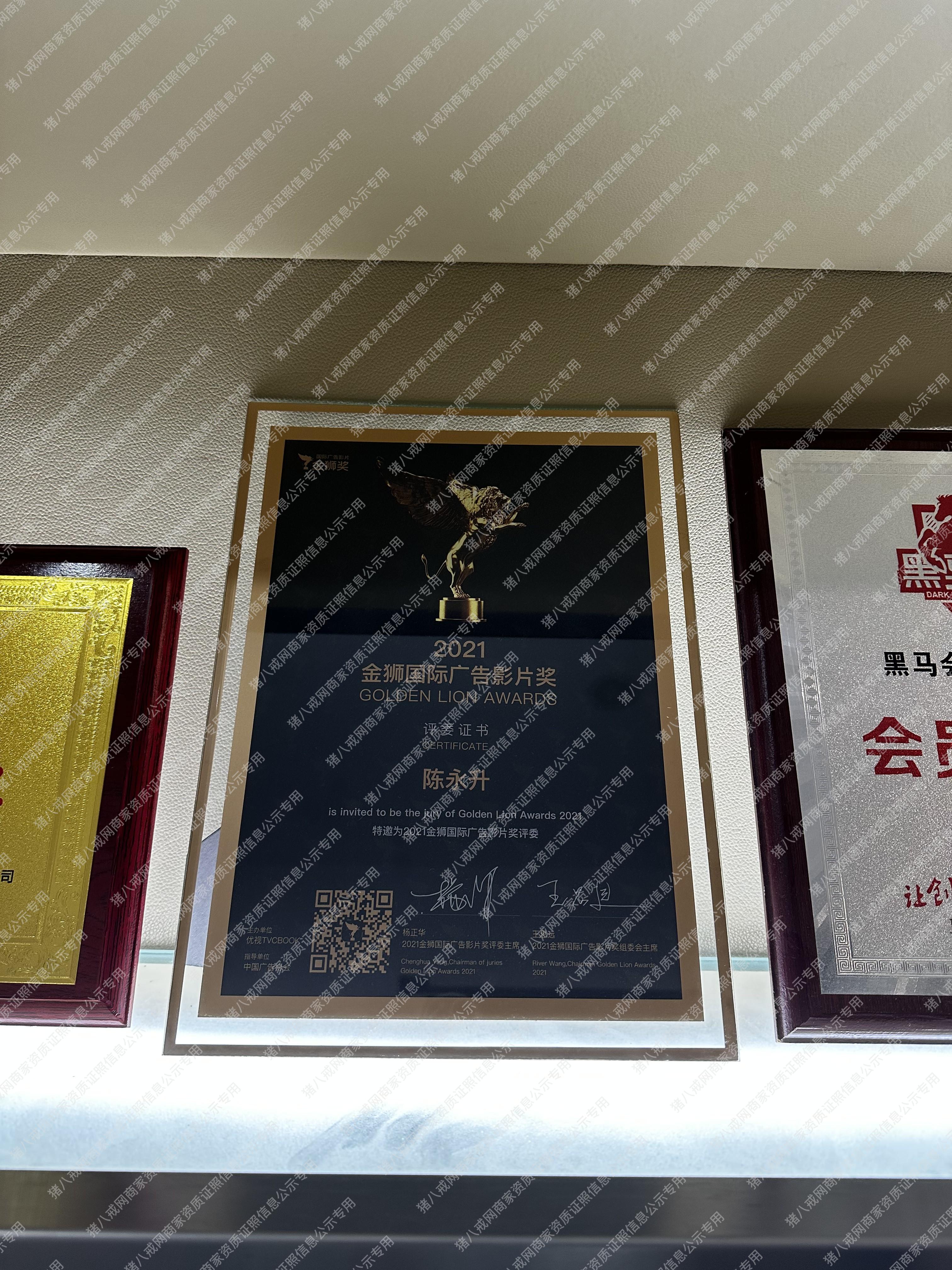 金獅國際廣告影片獎(jiǎng)評委證書