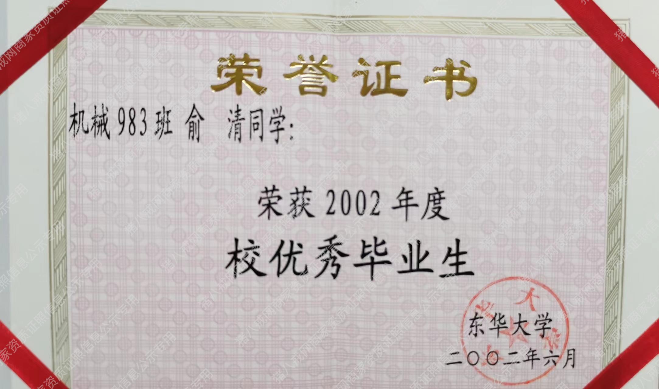東華大學(xué)校優(yōu)秀畢業(yè)生